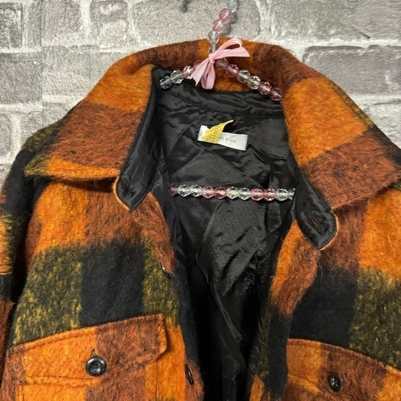 ANINE BING Samone Plaid Trucker Jacket Orange black wool button front coat - Picture 4 of 13
